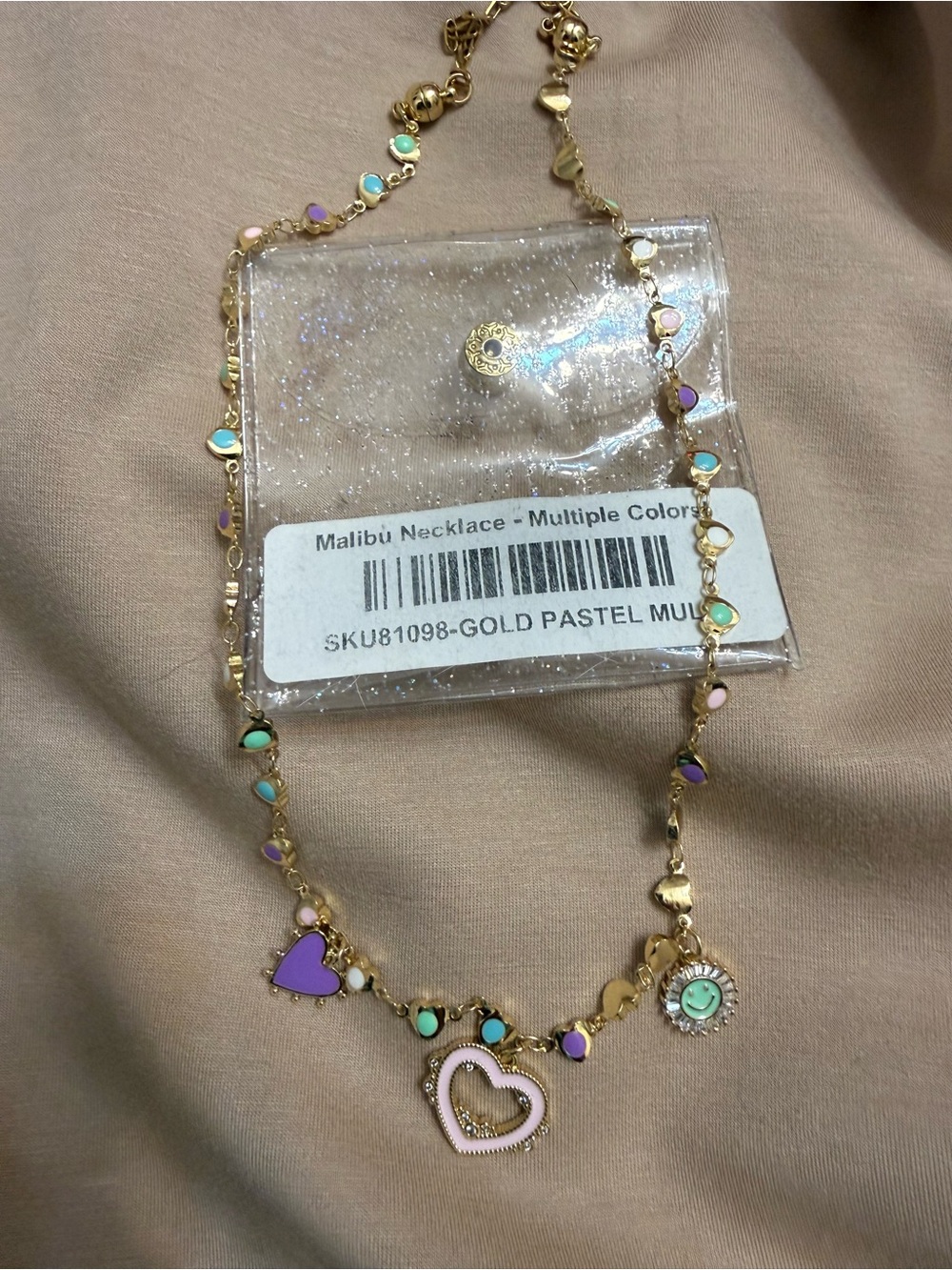 Gold Multi-Color Heart Charm Necklace — Malibu Style